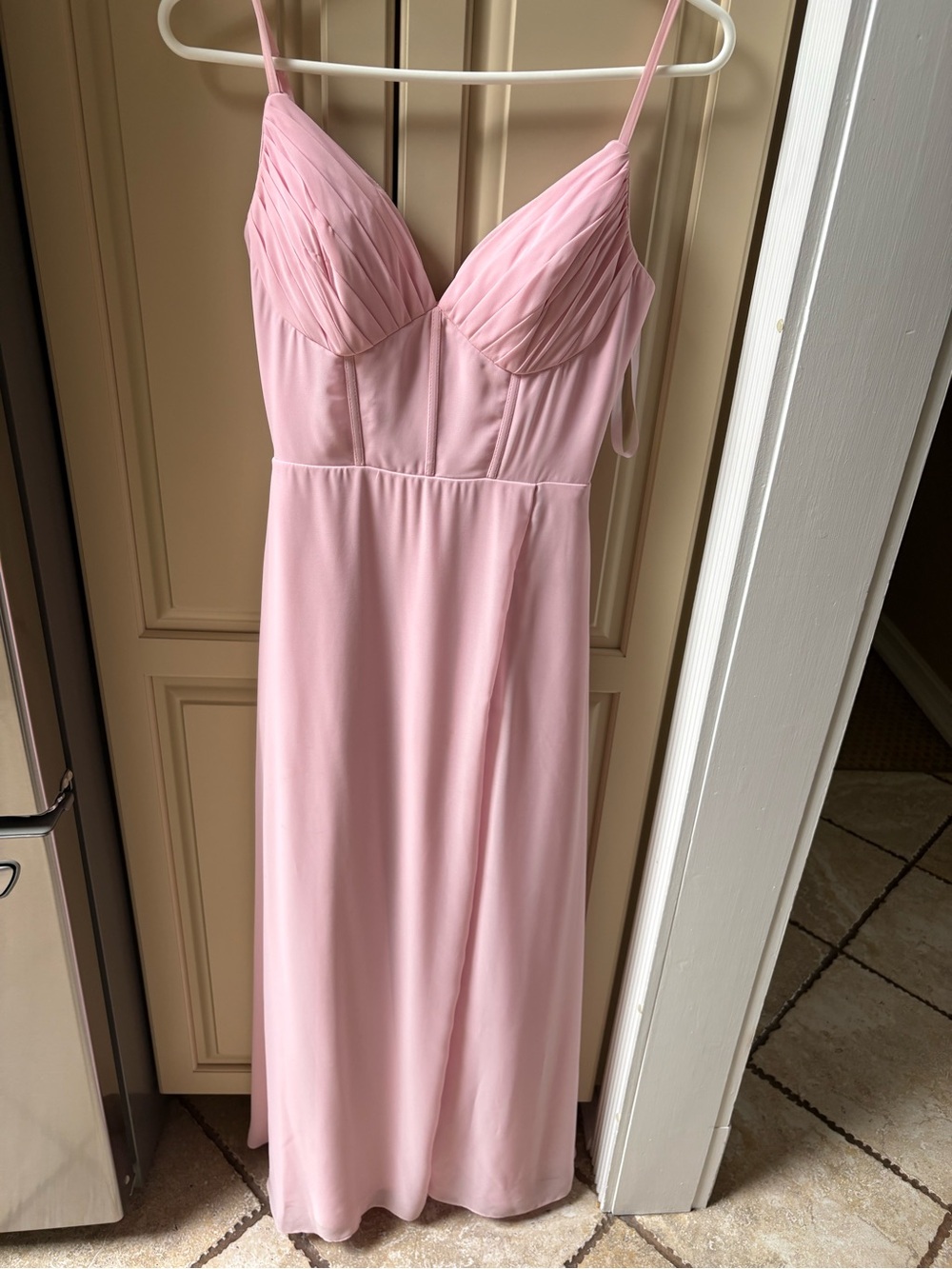 Mori Lee Soft Pink Spaghetti Strap Maxi Dress